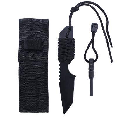 7 inch Overall Stainless Steel Fixed Blade Tactical Outdoor Tanto Knife with Firestarter