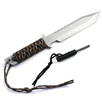 Outdoor Paracoed Survival Hunting Serrated Knife & Fire Starter