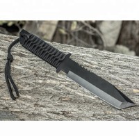 Black Paracord Hunting Tanto Knife with Paracord-Wrapped Handle